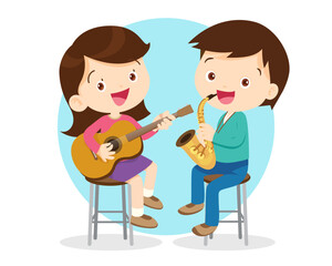 Music kids.Play music concept of music school