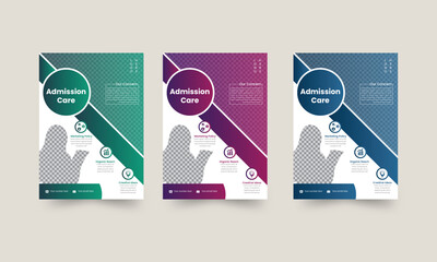 Creative admission flyer layout. Geometric abstract colorful concepts. Trendy multipurpose A4 size  brochure template design set of 3 eye catching color, easily editable. Space for background image.