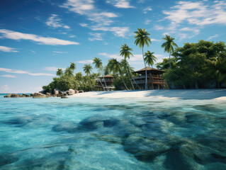 holiday beach with island, bungalow