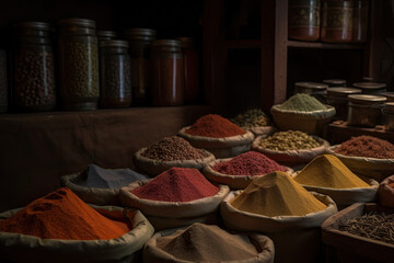 Colorful spices at a traditional market