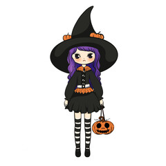 halloween witch with pumpkin