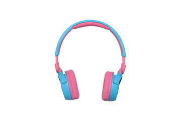 Pink and blue wireless headphones are isolated on transparent background. Fashionable modern youth wireless headphones. PNG