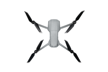 The drone is isolated on white background. Aerial Drone Isolated on transparent Background. Flying Remote Control Air Drone. Headless Quadcopter with 4K Hasselblad Camera and Remote Control. PNG