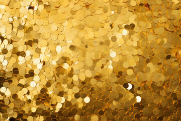 Golden foil confetti. Amber color background. Golden explosion of confetti. AI generated
