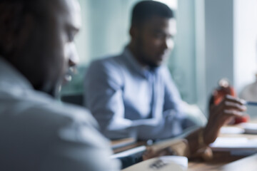 blurry business people meeting and talking