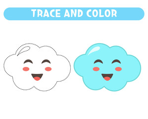 Trace and color cute little cloud. Worksheet for kids