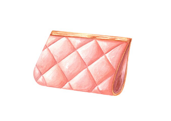 Fashionable female clutch. Wedding, party concept. Watercolor illustration of festive accessories isolated on transparent background. Perfect for wedding design, invitation, greetings