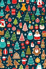 Colorful winter christmas stickers set in cartoon style