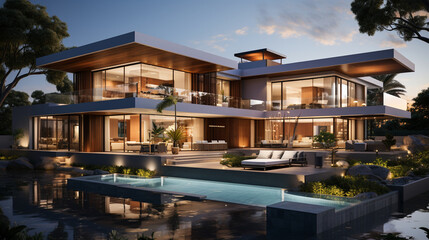 Obraz premium modern luxury villa with swimming pool 