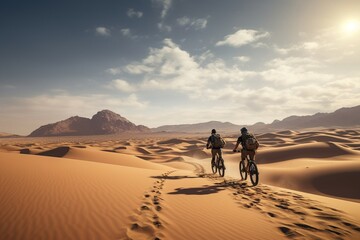 Fototapeta na wymiar Photograph of people practicing adventure sports in vast, arid deserts, Generative AI