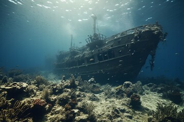 Fototapeta na wymiar Photograph of people diving historic and mysterious shipwrecks, Generative AI