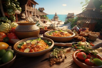 Food tourism concept exploring the fusion of flavors and cultures, Generative AI