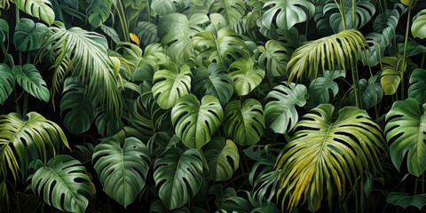  Monstera tropical leaves background
