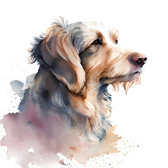 Watercolor isolated colorful dog portrait.