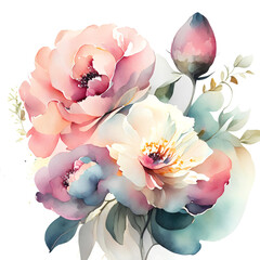 Watercolor isolated flowers composition.