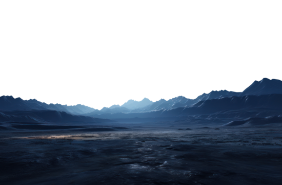 vast landscape with mountain range in the horizon. Isolated transparent PNG. Alien landscape. desert landscape.