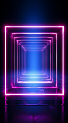 A dimly lit room with vibrant neon lights creating a mesmerizing color contrast