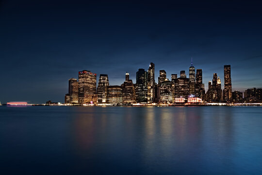 Landscape at blue hour overlooking of Manhattan.
