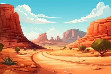 Winding desert road through red mountains, Generative AI