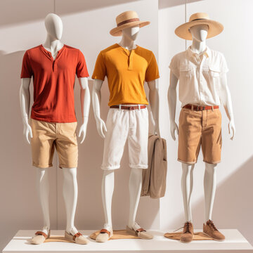 Men's casual summer wardrobe on a mannequins in a clothing store