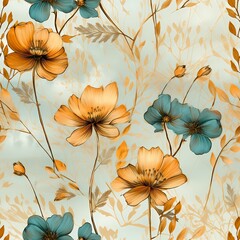 gold flowers on tan paper in the style of aquamarine