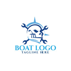 Speed boat logo on a dark background.
