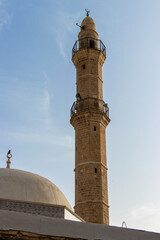 Minaret of Great Mahmoudiya Mosque in old Yafo city. Tel-Aviv, Israel