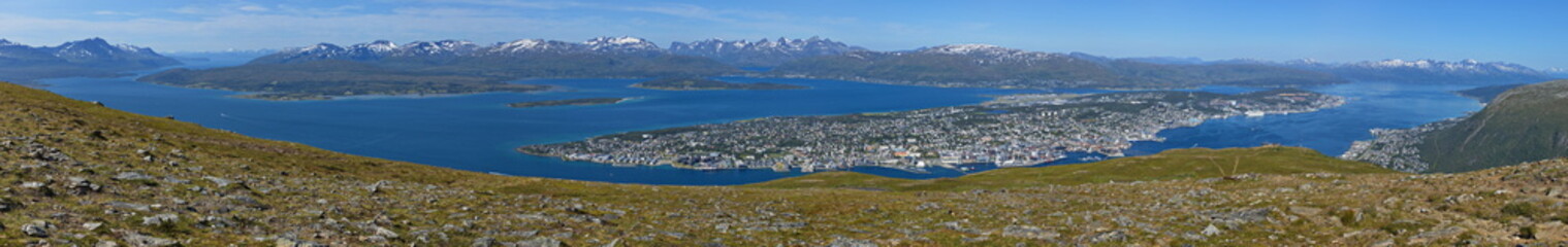 Fototapeta premium Panoramic view of Tromso from Floya in Troms og Finnmark county, Norway, Europe 