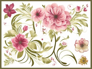 vintage floral card with flowers, leaves, berries, buds and flowers. vector hand drawn illustration.