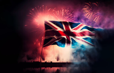 Flag of England. Fireworks. Generated AI