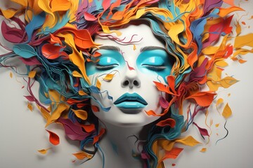Woman face with vibrant leaves