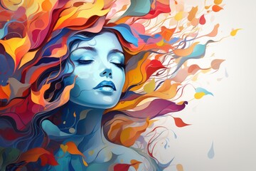 Woman face with vibrant leaves