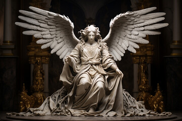 Fototapeta premium Graceful Guardian: Angelic Statue Protecting Devout Prayers