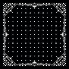Simple Black Bandana decorated with white geometric ornament that can be applied to fabrics of various colors