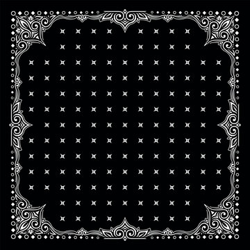 Simple Black Bandana decorated with white geometric ornament that can be applied to fabrics of various colors