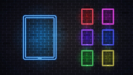 Tablet neon icon set. Vector illustration