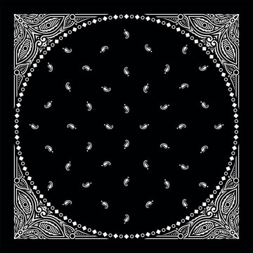 Simple Black Bandana decorated with white geometric ornament that can be applied to fabrics of various colors