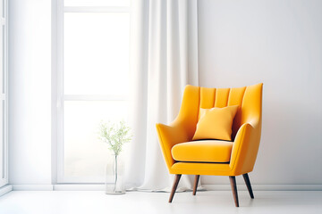 Yellow armchair near a brightly lit window.