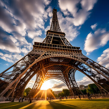 Parisian Kaleidoscope: AI-Generated Fish-eye View of Colorful Eiffel Tower