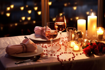 Elegant table setting with candles in restaurant. Selective focus.