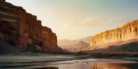 River Reflections: Majestic Cliffs and AI-Generated Orange Rock Landscape - generative ai