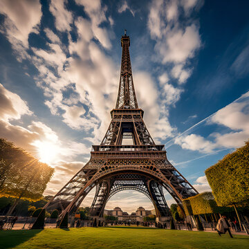 Parisian Kaleidoscope: AI-Generated Fish-eye View of Colorful Eiffel Tower