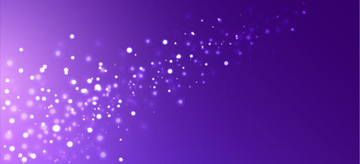 Sparkling banner. Sparks and stars on gradient purple background. Blurred, bright and magical bohek effect.