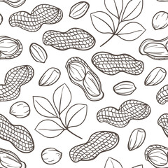 Hand drawn seamless pattern with peanuts.