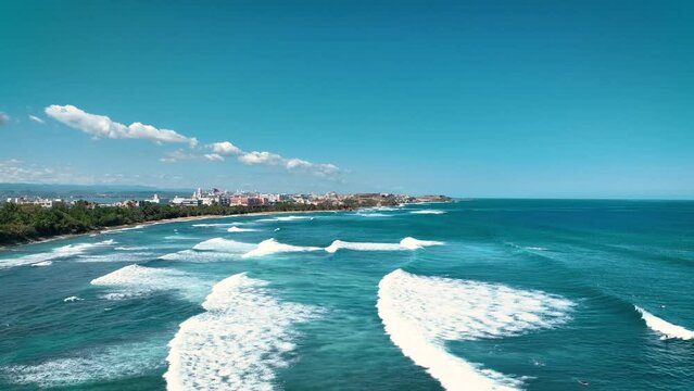 Old San Juan Puerto Rico Drone Shot of Castillo San Felipe del Morro, Escambron Beach (aerial view)