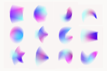 Set of abstract shapes with gradient and purple blur