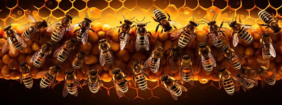 illustration, bee gathered in combs, ai generative