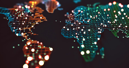 Ilustración 3d y concepto de logística internacional de acuerdos y negocios internacionales. Redes y empresas de todo el mundo.Mapa mundial y networking. - 627849790