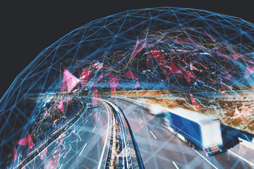 Camiones y seguimiento del transporte. Carretera y entrega.
Transporte autónomo. Automoción sin...