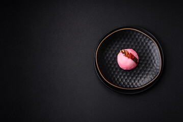 Delicious sweet colorful mochi desserts or ice cream with rice dough and toppings